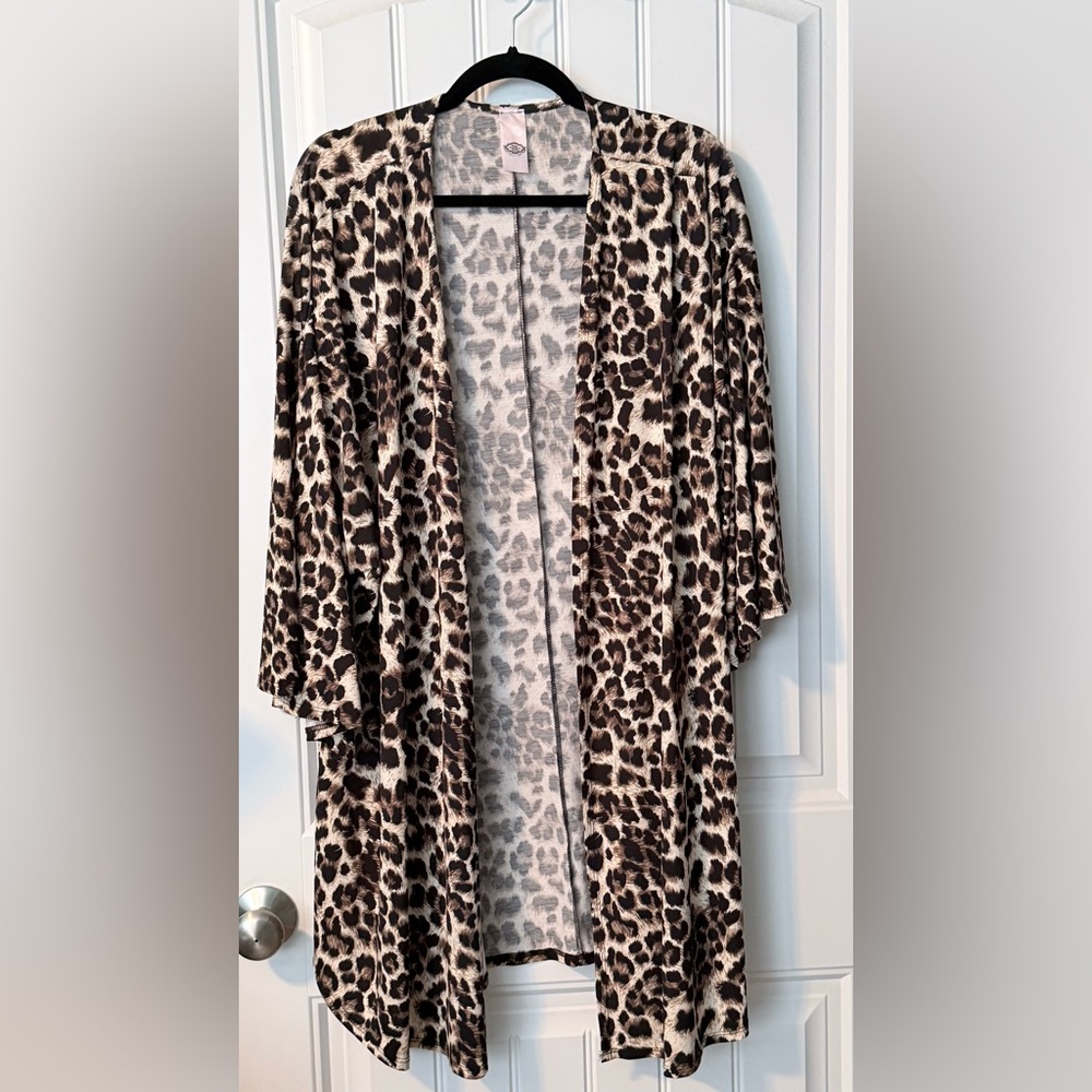 Pink Coconut Leopard Print Women's Kimono/Beach coverup XXL